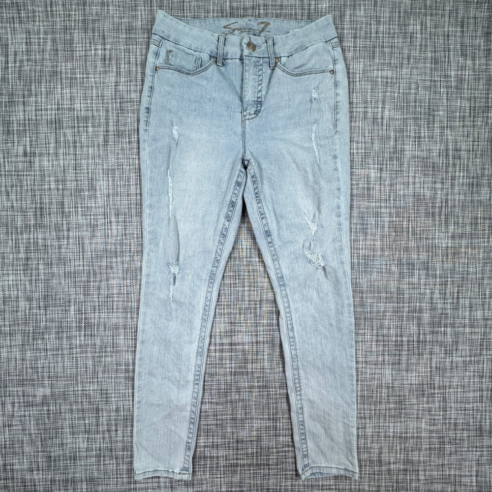 Seven7 Women Tummyless High Rise Skinny Jeans Light Wash Distressed Blue Size 10